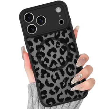 Imagem de BITOBE Capa magnética para iPhone 17 Pro [compatível com MagSafe] Capa protetora fina com estampa de leopardo fofa para mulheres e meninas (poliuretano termoplástico) macio, translúcido, preto