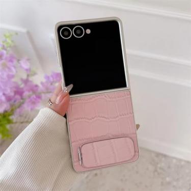 Imagem de Capa para Galaxy Z Flip6, capa de couro lisa com suporte, capas fofas (para Galaxy Z Flip6/rosa claro)