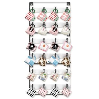 Imagem de EsLuker.ly Suporte para canecas, suporte de parede, de madeira, 3 unidades, organizador de copos de café, prateleira de exibição com 24 ganchos de plástico removíveis, ideal para colecionadores de