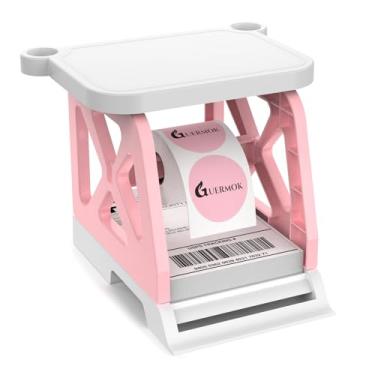 Imagem de Guermok Suporte térmico 3 em 1 para impressora – organizador de mesa para etiquetas dobráveis, gerenciamento de cabos, fácil montagem para casa, escritório, varejo e pequenas empresas (rosa)