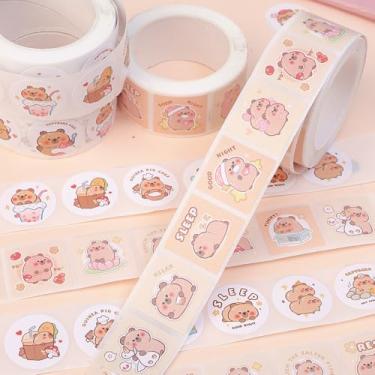 Imagem de 300 peças/rolo adesivos bonitos de capivara de desenho animado para mulheres, adesivos estéticos para garrafas de água, adesivos fofos de envelopes de presente autoadesivos de 2,5 cm (quadrado, 5,5 x