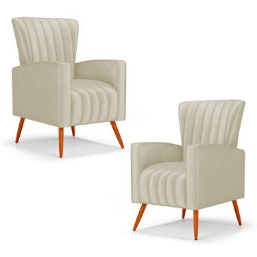 Imagem de Kit 02 Poltronas Decorativas Melody Com Pés Palito Veludo Bege - Abmaza