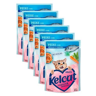 Imagem de Ração Úmida para Gatos Kelcat Sabor Peixe com Ervilha e Cenoura em Sachê 85g | Kit com...