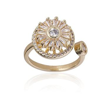 Imagem de Anel giratório de cristal dourado para alívio da ansiedade, anel giratório para ansiedade, anéis de esmalte giratório, anel aberto ajustável feminino, presente calmante discreto