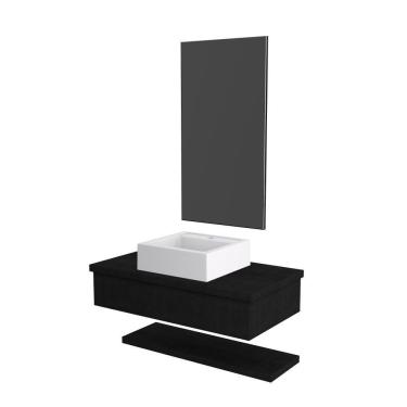 Imagem de Conjunto Bancada C-cuba Q39, Prateleira E Espelheira Metrópole 806 Nogal Preto ônix