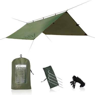 Imagem de DD HAMMOCKS - DD Tarp 3x3 - Verde floresta - Lona leve e 100% resistente à prova d'água com 4x pinos e linhas Guy para acampamento Bushcraft & Scout Adventure
