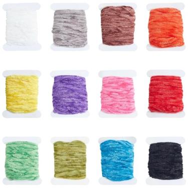 Imagem de SOFPLATE 12 peças de materiais para fabricação de gabarito tipo de peixe materiais sortidos 12 cores 79,79 jardas fio de chenille de poliéster macio fios de cartões para bricolagem de tricô tipo de