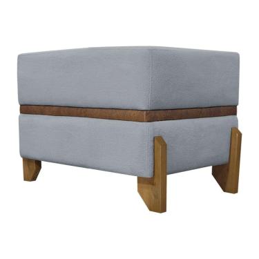 Imagem de Puff Recamier Kodama Para Cama De Solteiro 50cm Bouclé Pé Castanho - Cinza Bouclé