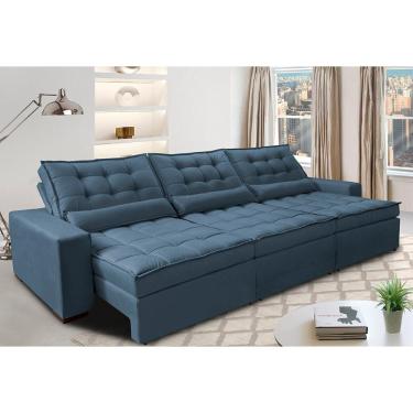 Imagem de Sofá Retrátil E Reclinável 3,52m Com Molas Ensacadas Cama Inbox Gold Tecido Suede Velusoft Azul