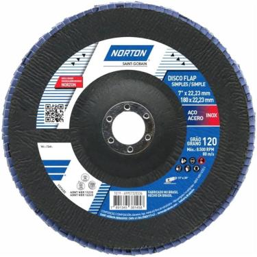 Imagem de Disco Flap R822 Grão 120 180x22,23mm - 69957320336 - Norton