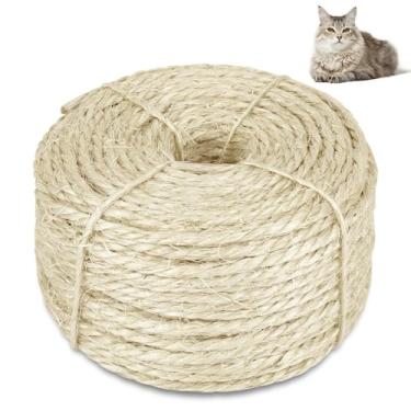 Imagem de Corda de sisal de 4 m para arranhar gatos, corda de árvore de gato natural, corda de cânhamo DIY de 4 mm para reparar, recuperação de arranhões, substituição de torre de árvore de gatos (natural)