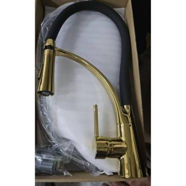 Imagem de Torneira Cozinha Gourmet Monocomando Flexível Preta Premium Cor:dourado