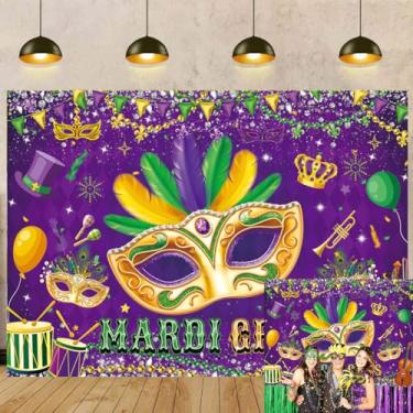Imagem de Máscara de carnaval carnaval roxo dourado decorações carnaval carnaval fundo fotografia baile de máscaras para aniversário adereços de sessão de fotos (20 x 1,8 m)