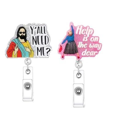 Imagem de 2 peças de porta-crachás retráteis engraçados com glitter com clipe de jacaré giratório para enfermeiras, médicos, trabalhadores de escritório, assistentes de equipe médica, acessórios