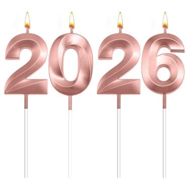 Imagem de Vela de formatura 2026, 4 peças 3D Visual 2026 Ose, velas com números dourados para decorações de bolo de formatura, topo de bolo Class of 2026, 20, 22, 26, 60, 62 velas de aniversário, topo de bolo