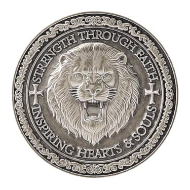 Imagem de Moeda do Desafio do Fogo Sagrado Leão de Judá – Medalhão Cristão Fé e Coragem Símbolo Inspirador das Escrituras e Orações Presente de Lembrança Religiosa Comemorativa para Homens e Mulheres (Prata