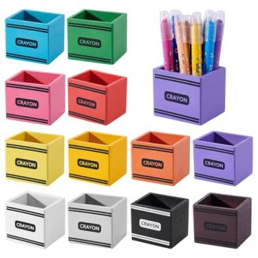 Imagem de PH PandaHall Organizador de lápis de cera com 12 peças, porta-canetas coloridas de madeira para sala de aula, organizador de arte de mesa para sala de aula, professores, materiais de artesanato, 7 x 6