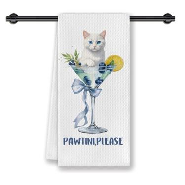Imagem de CosxHabitat Toalhas de prato de cozinha para coquetéis, presentes de martini para mulheres amantes de gatos, toalhas de chá de mão de bar de coquetel para decoração de banheiro e cozinha, 40 x 61 cm