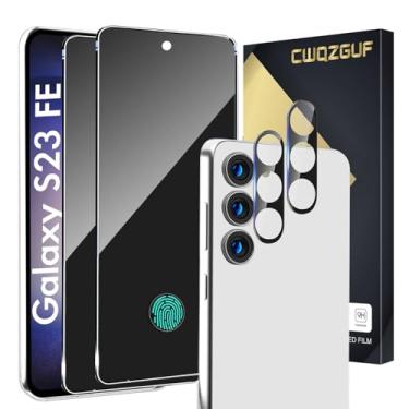 Imagem de Xiezezei Protetor de tela de privacidade compatível com Galaxy S23 FE 5G - 2 películas de vidro temperado + 2 protetores de lente de câmera, sem bolhas de alta clareza, proteção antiespião