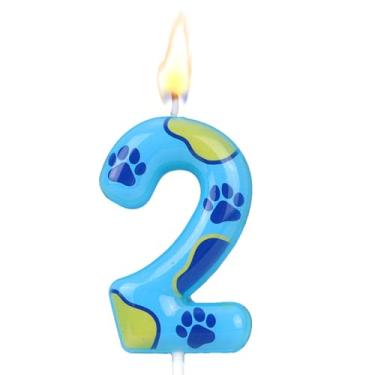 Imagem de Vela Aniversário com Tema Pata de Cão Azul, Fofa Estampado Pata Cão Vela com Número para Bolo Aniversário Decoração Topo Bolo para Menino e Menina (Número 2)
