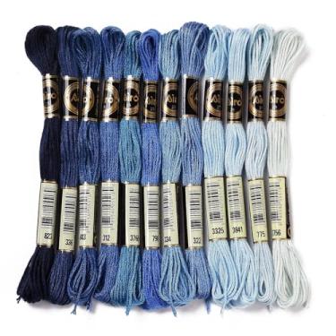 Imagem de Pulseira de amizade com 12 novelos, fio de bordado azul, fio dental para artesanato, fio de pulseira de ponto cruz