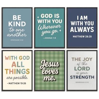Imagem de 6 peças coloridas versículo bíblico tela arte de parede menino cristão educação pósteres impressões bíblicas infantis decoração de parede fotos para berçário crianças quarto sala de aula decoração de
