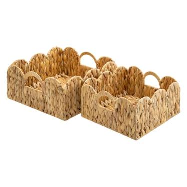 Imagem de GRANNY SAYS Cesta de armazenamento de vime, cesta de jacinto de água com alças, cestas de tecido para borda recortada, cestas decorativas para decoração de casa, médio, pacote com 2