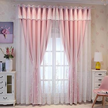 Imagem de Cortina blackout de camada dupla com sobreposição de tule, voile blecaute branco bordado em camadas sólido drapeado painel de sanefa, sala de estar, quarto de menina, isolamento de poupança de energia