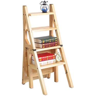 Imagem de Banqueta de escada dobrável de madeira para uso doméstico, banco portátil, multifuncional, degrau, cadeira, escada de segurança, assentos (C) (B)