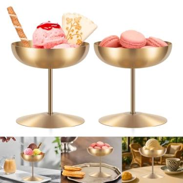 Imagem de 2 tigelas de sorvete, copo de sorvete de aço inoxidável de 142 g, mini copos de sobremesa redondos com pés, copo de molho, tigela pequena reutilizável de sudae para sobremesa, pudim, salada, coquetel