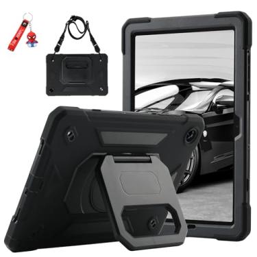 Imagem de MARKILL Capa infantil para Galaxy Tab A11+ Plus/A9 Plus de 11 polegadas com suporte mágico giratório, chaveiro/alça de ombro, capa militar atualizada para Samsung Galaxy A11+/A9+ (preta)