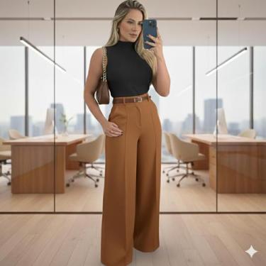 Imagem de O Mais Vendido Conjunto Feminino Calça Alfaiataria e Blusa Cropped ide
