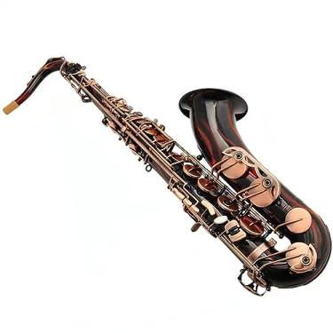 Imagem de Instrumento musical profissional de saxofone tenor com padrão de chama e placa de níquel preto