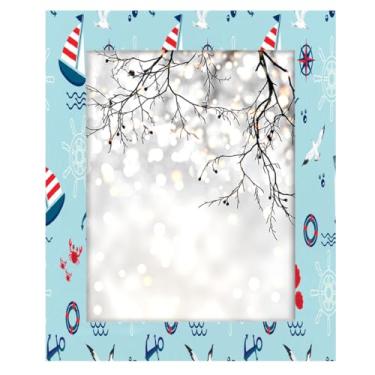 Imagem de Moldura para quadro de 28 x 35 cm, estampa de âncora de veleiro, feita de madeira maciça, moldura de 28 x 35 cm, para exibição de mesa e montagem na parede, para decoração de casa e ideias de