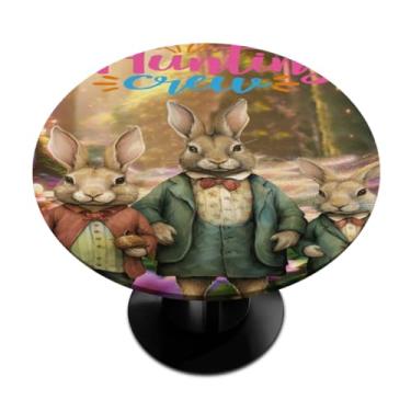 Imagem de hongjinglin Toalha de mesa redonda com borda elástica de Páscoa, toalha de mesa redonda limpável para ambientes internos e externos, pátio, jantar, cozinha, festival, decoração para mesas de 101 a 111