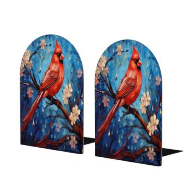 Imagem de Animal Cardinal Bird Flower Large Wooden Bookend Decorative Bookend Antiderrapante Heavy Duty Book Ends for Office Desk Home Office Library School Study Decoration Book Divisores para prateleiras, 1