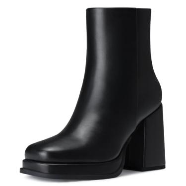 Imagem de CELLENZ Botas femininas de plataforma no tornozelo: bota de salto alto grosso de 8,5 cm, botas de couro curtas de plataforma moderna, 2025 outono inverno botas modernas para encontro, festa, fim de