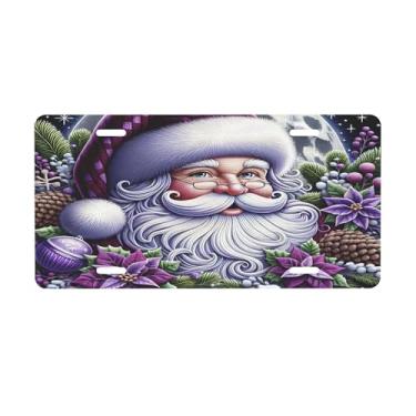 Imagem de Placa roxa de Natal Papai Noel para a frente do carro placas de carro alumínio metal adequado para placa de porta de caminhão, bar, café, acessórios automotivos para homens e mulheres 15 x 30 cm