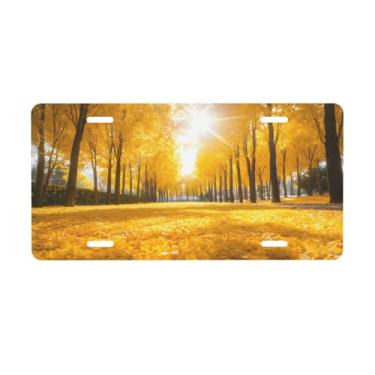 Imagem de Placa de licença Fall Golden Forest para frente do carro placas de carro alumínio metal adequado para caminhão, placa de porta de carro, bar, café, acessórios automotivos para homens e mulheres 15 x