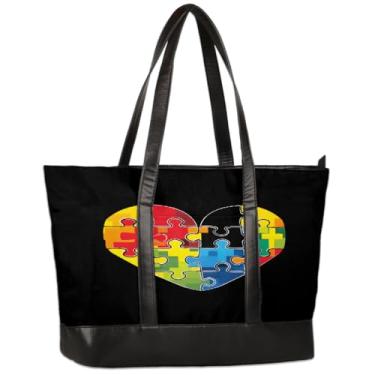 Imagem de Bolsa de lona para laptop para mulheres, lindo coração de amor com autismo, 40 cm, bolsa para computador de grande capacidade, leve, casual, bolsa de ombro para negócios, escritório, trabalho, viagem
