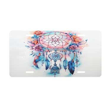 Imagem de Placa retrô étnica para apanhador de sonhos para placas dianteiras de carro alumínio metal adequado para caminhão placa de porta de carro bar café acessórios automotivos para homens mulheres 15 x 30