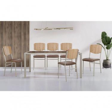 Imagem de Conjunto Mesa Atenas 160cm 6 Cadeiras Confort Gol Decor Café/champagne/estofado/marrom/champagne