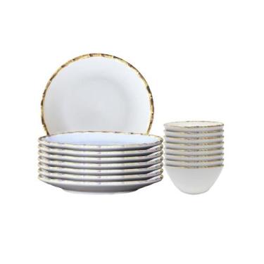 Imagem de Jogo 8 Pratos Rasos e 8 Bowls 500ml Bambu 1ªLinha Scalla