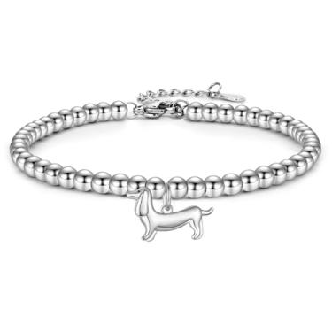 Imagem de PODLEV Presentes para amantes de cães, pulseiras de contas de aço inoxidável, Dachshund/Corgi/Chihuahua/Bulldog/Boston Terrier/Golden Retriever, presentes para mulheres, meninas, amantes de cães, mães