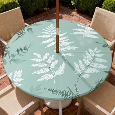 Imagem de Yesad Toalha de mesa redonda para uso ao ar livre com orifício para guarda-chuva, toalha de mesa com zíper e borda elástica, capa de toalha de mesa à prova d'água para festa de piquenique serve para