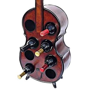 Imagem de GKPSSURV Suporte de garrafa de vinho grande independente de madeira | Suporte de garrafa estilo guitarra violoncelo contrabaixo novidade | Comporta 8 garrafas, casa, bar, restaurante, decoração de