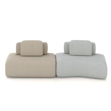 Imagem de Sofá Ilha Sala de Estar Dakota 2 Módulos 316cm Encostos Almofadas Soltas Veludo Bege/Cinza Claro G33 - Gran Belo