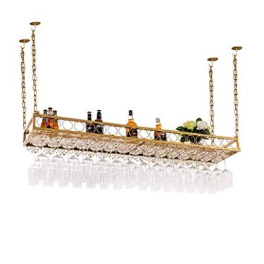 Imagem de APUM Rack de vinho, bar, restaurante, suporte para copos de vinho, teto dourado, suporte para garrafa de vinho, suporte de copo de vinho, suporte para taças de vinho, altura ajustável para casa