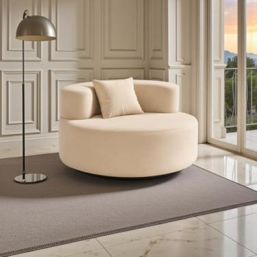 Imagem de Genérico, Poltrona Pávia Redonda Bouclé Luxo Tecnologia Pluff Prensada Design Sofisticado (bege)