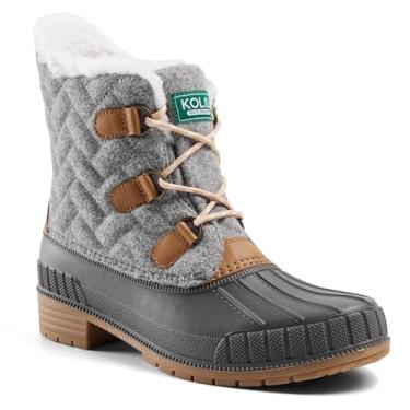 Imagem de KOLILI Botas de neve impermeáveis femininas, botas de pato isoladas para clima frio, leves e quentes, Cinza, 35
